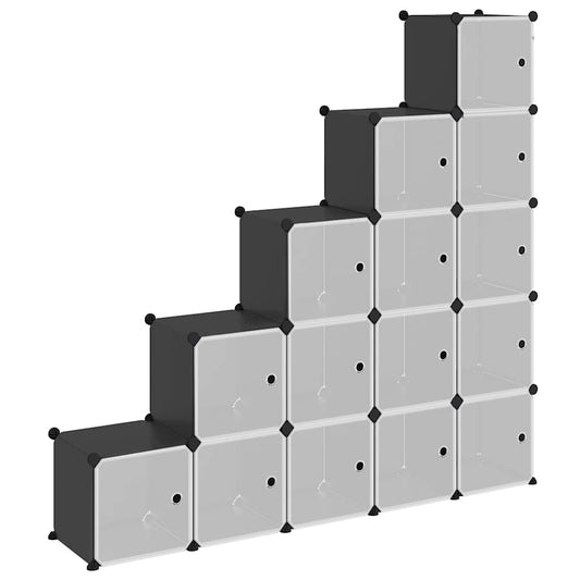 vidaXL Storage Cube Organiser with 15 Cubes and Doors Black PP