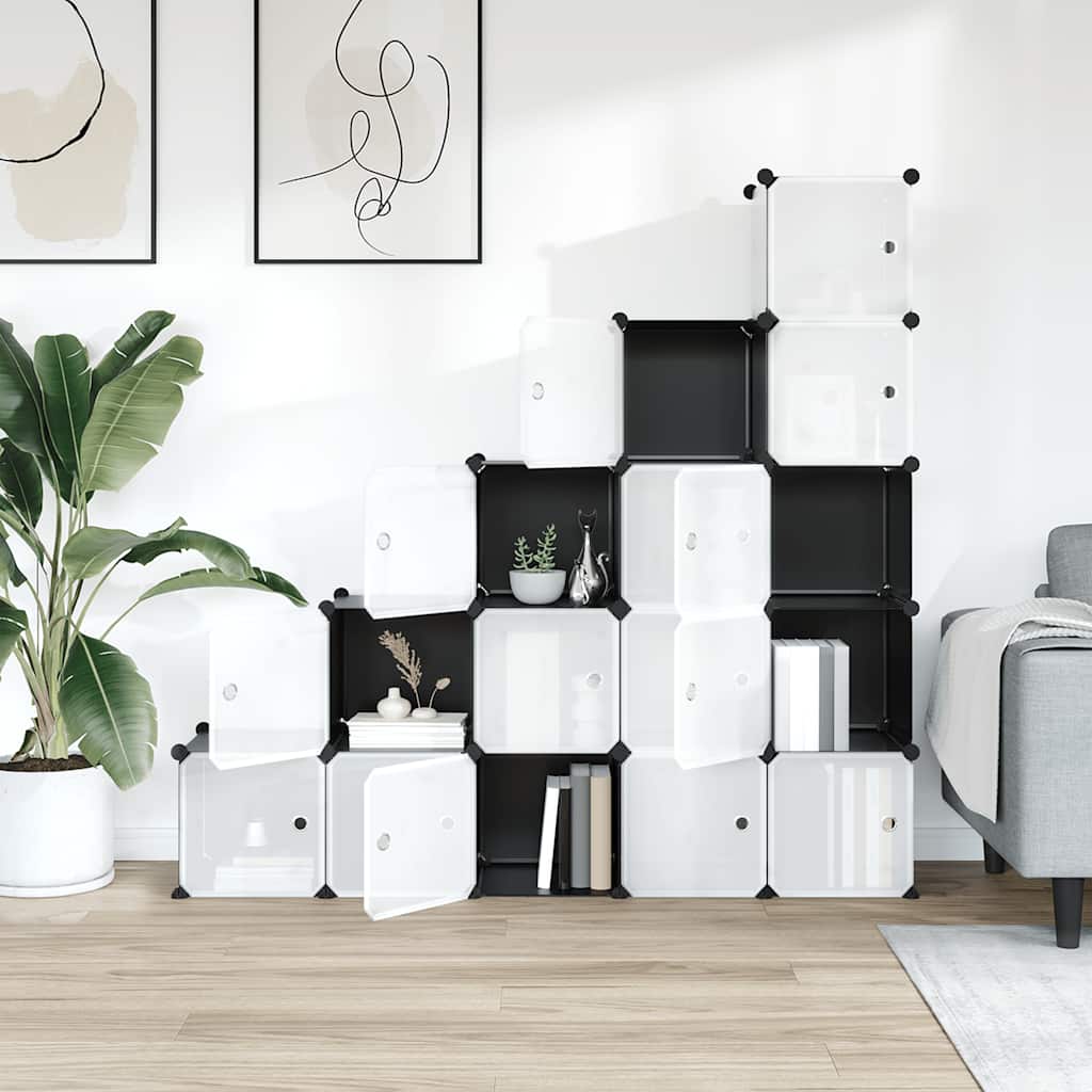 vidaXL Storage Cube Organiser with 15 Cubes and Doors Black PP