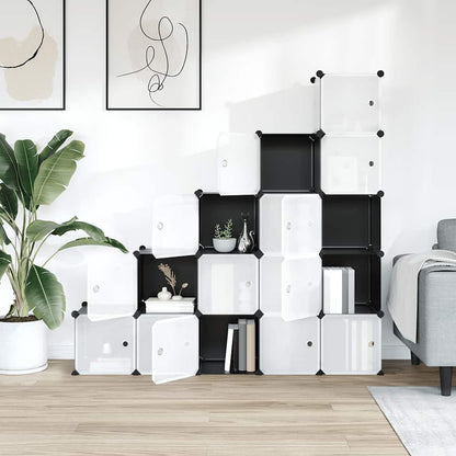 vidaXL Storage Cube Organiser with 15 Cubes and Doors Black PP