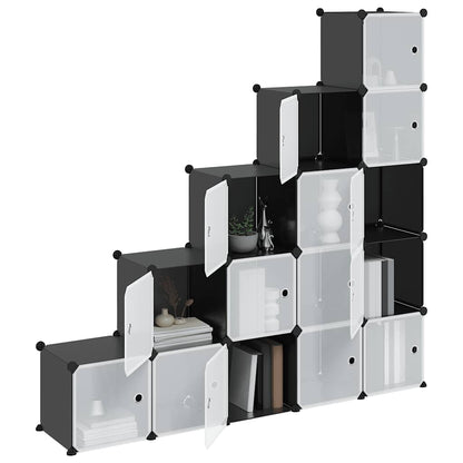 vidaXL Storage Cube Organiser with 15 Cubes and Doors Black PP