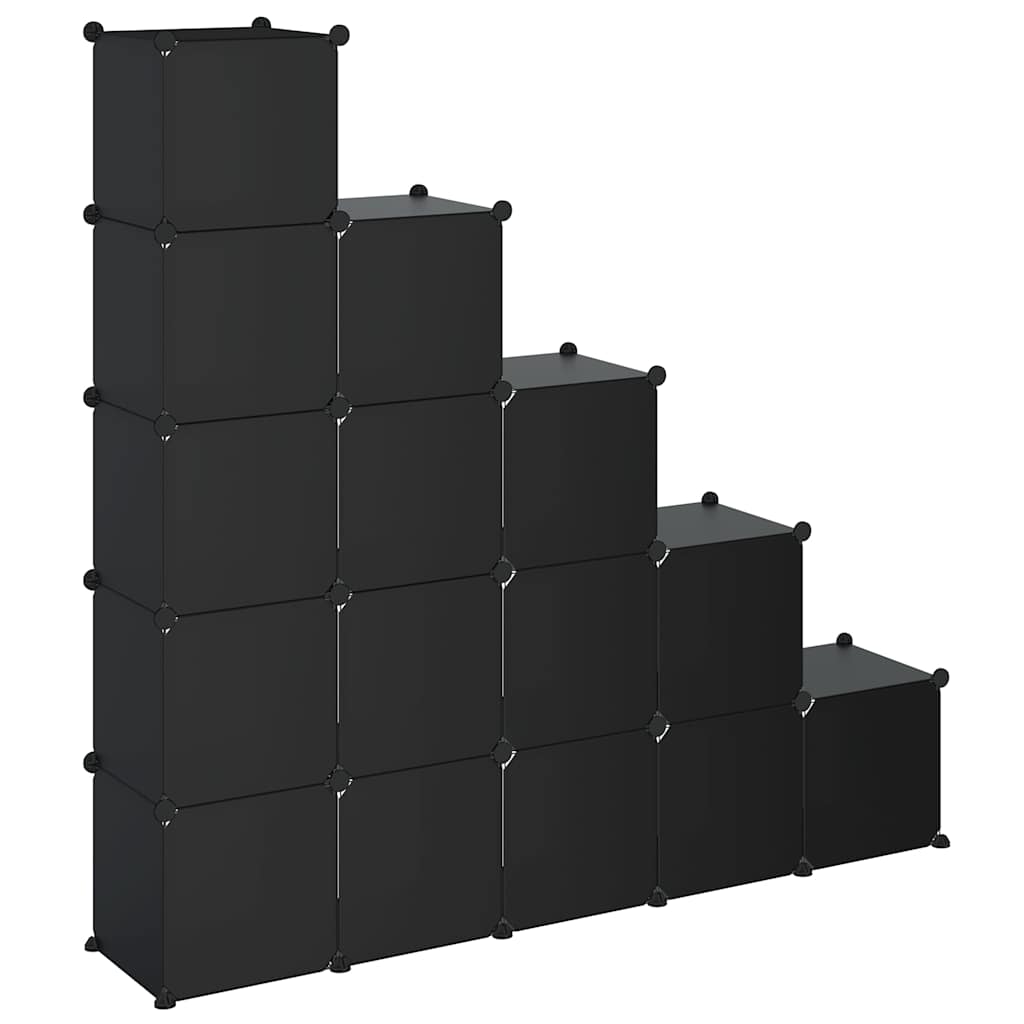 vidaXL Storage Cube Organiser with 15 Cubes and Doors Black PP
