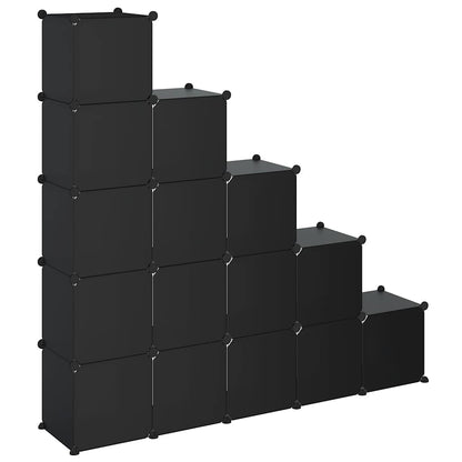 vidaXL Storage Cube Organiser with 15 Cubes and Doors Black PP