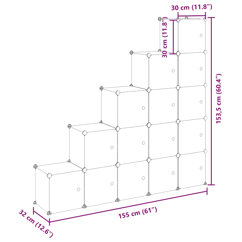vidaXL Storage Cube Organiser with 15 Cubes and Doors Black PP
