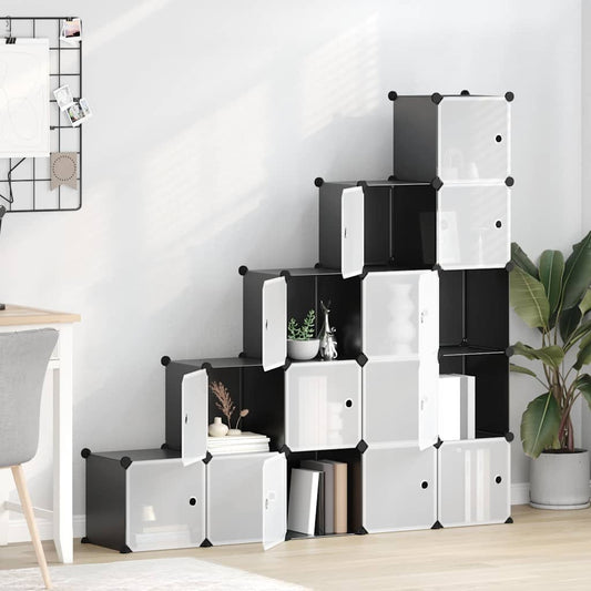 vidaXL Storage Cube Organiser with 15 Cubes and Doors Black PP