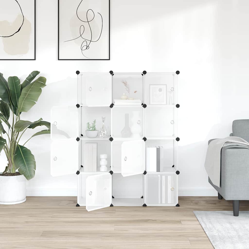 vidaXL Storage Cube Organiser with 12 Cubes and Doors Transparent PP