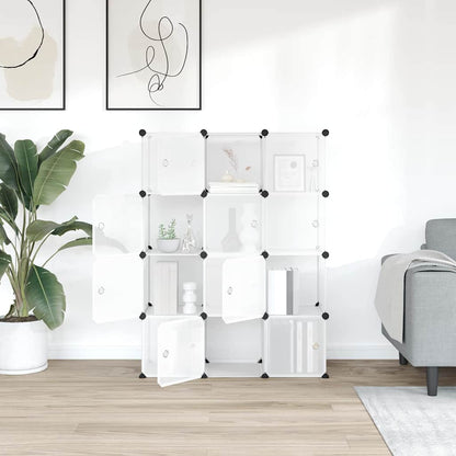 vidaXL Storage Cube Organiser with 12 Cubes and Doors Transparent PP