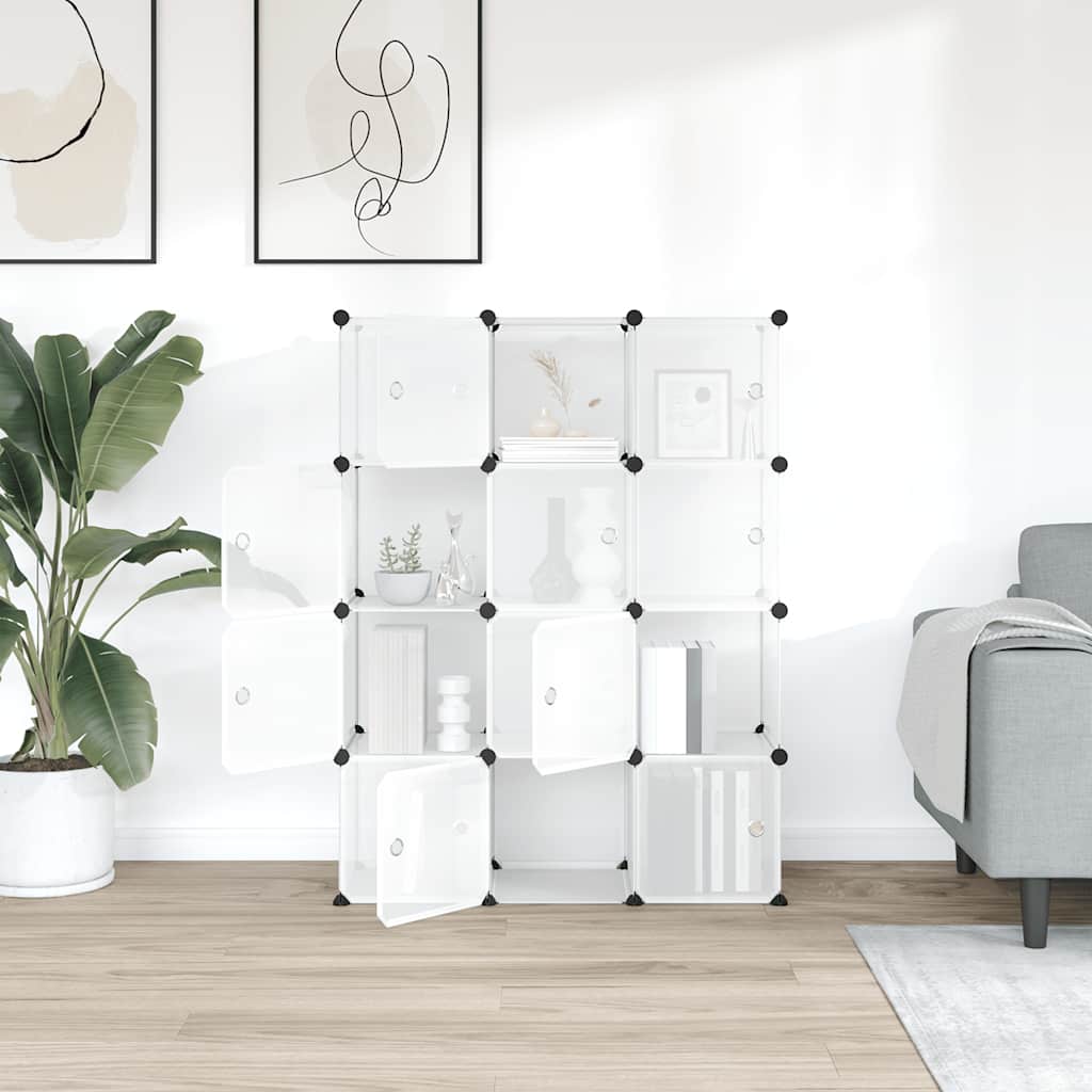 vidaXL Storage Cube Organiser with 12 Cubes and Doors Transparent PP