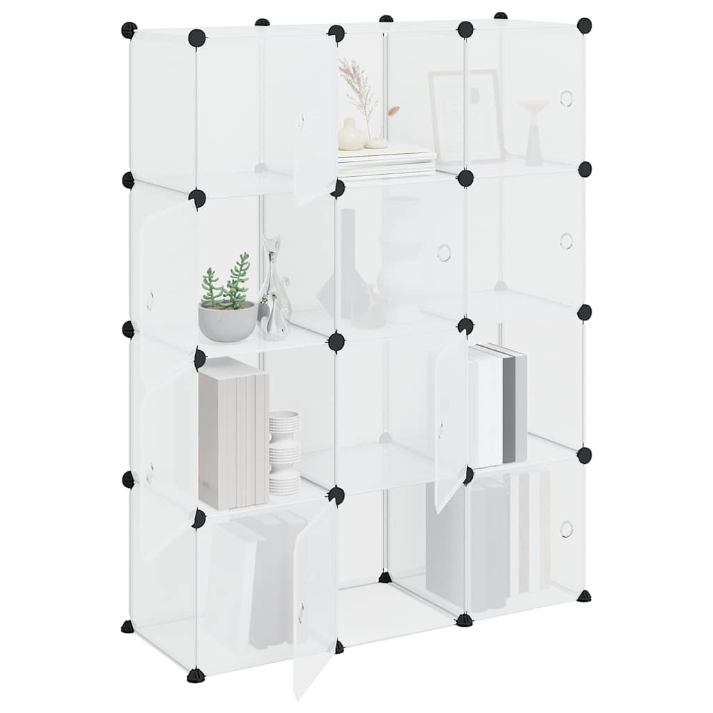 vidaXL Storage Cube Organiser with 12 Cubes and Doors Transparent PP