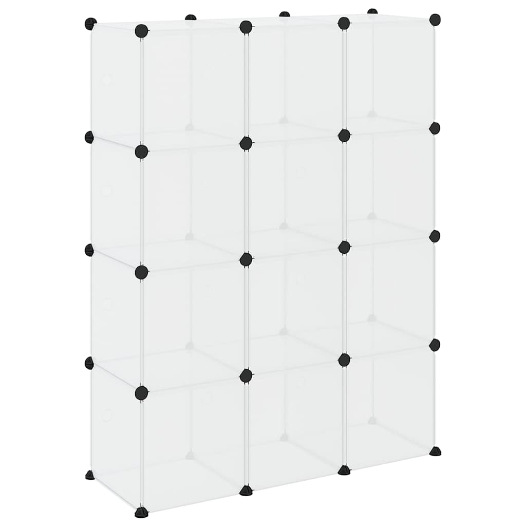 vidaXL Storage Cube Organiser with 12 Cubes and Doors Transparent PP