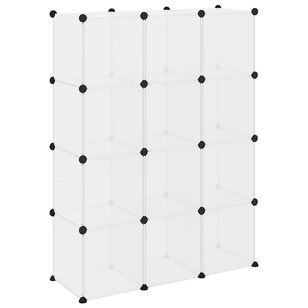 vidaXL Storage Cube Organiser with 12 Cubes and Doors Transparent PP