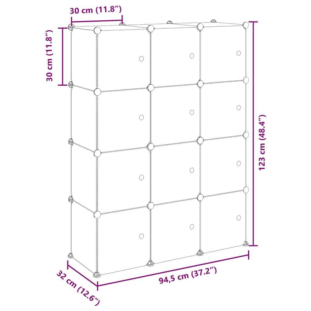 vidaXL Storage Cube Organiser with 12 Cubes and Doors Transparent PP