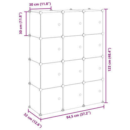 vidaXL Storage Cube Organiser with 12 Cubes and Doors Transparent PP