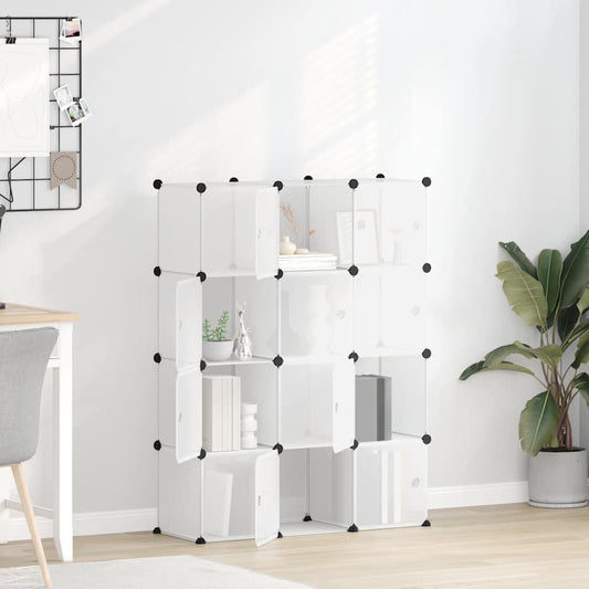 vidaXL Storage Cube Organiser with 12 Cubes and Doors Transparent PP