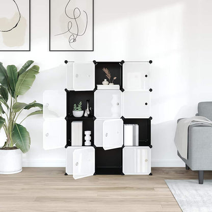 vidaXL Storage Cube Organiser with 12 Cubes and Doors Black PP