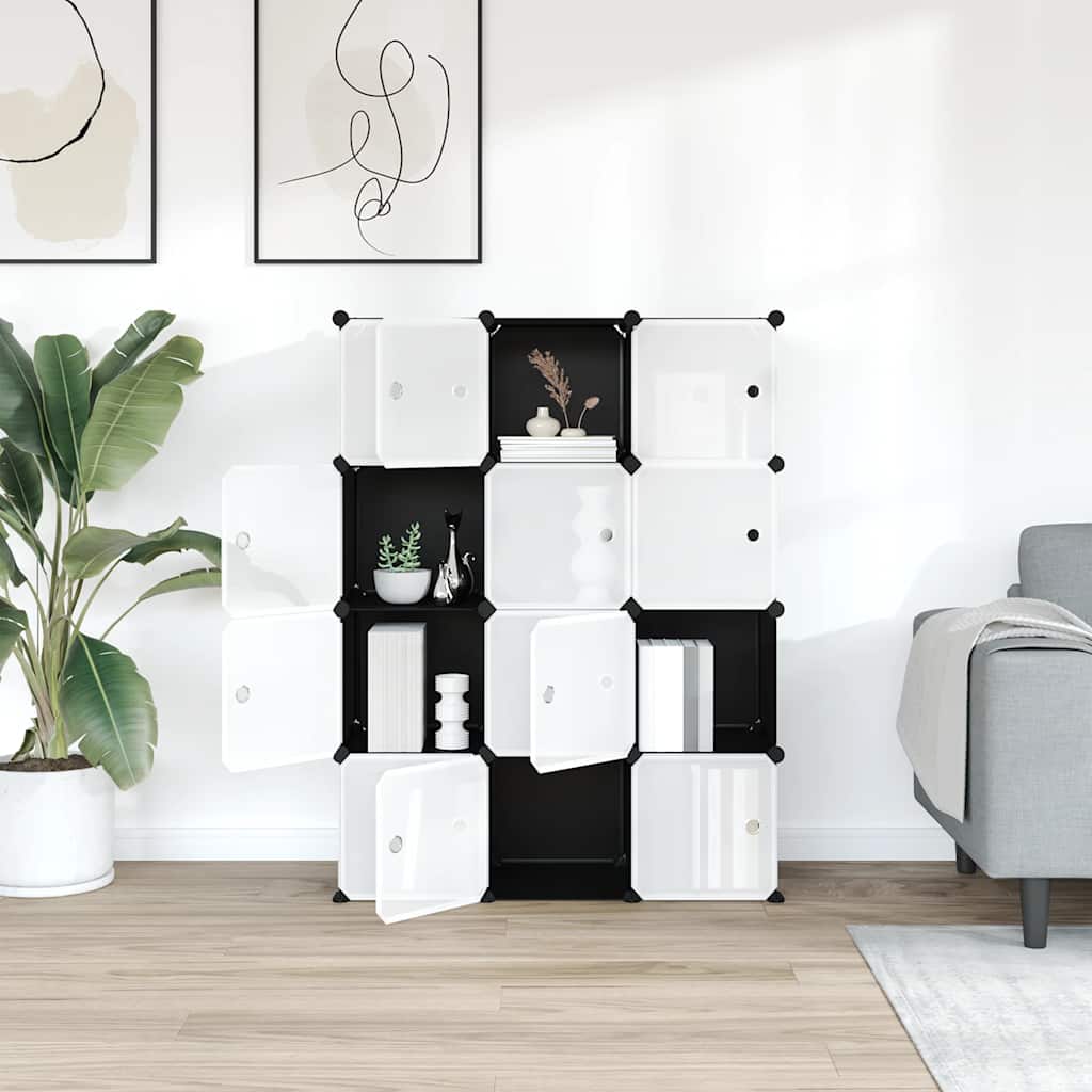 vidaXL Storage Cube Organiser with 12 Cubes and Doors Black PP
