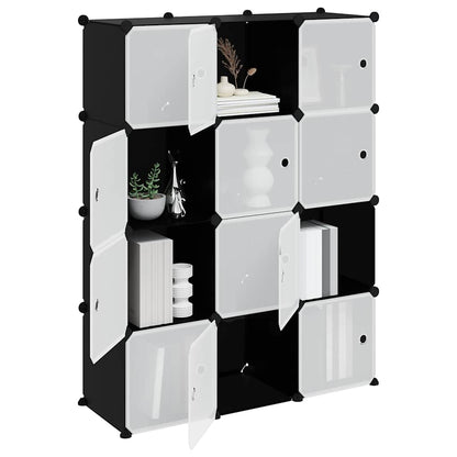 vidaXL Storage Cube Organiser with 12 Cubes and Doors Black PP