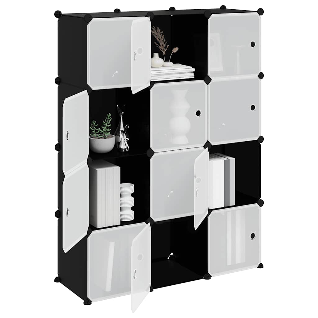 vidaXL Storage Cube Organiser with 12 Cubes and Doors Black PP