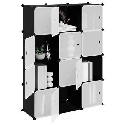 vidaXL Storage Cube Organiser with 12 Cubes and Doors Black PP