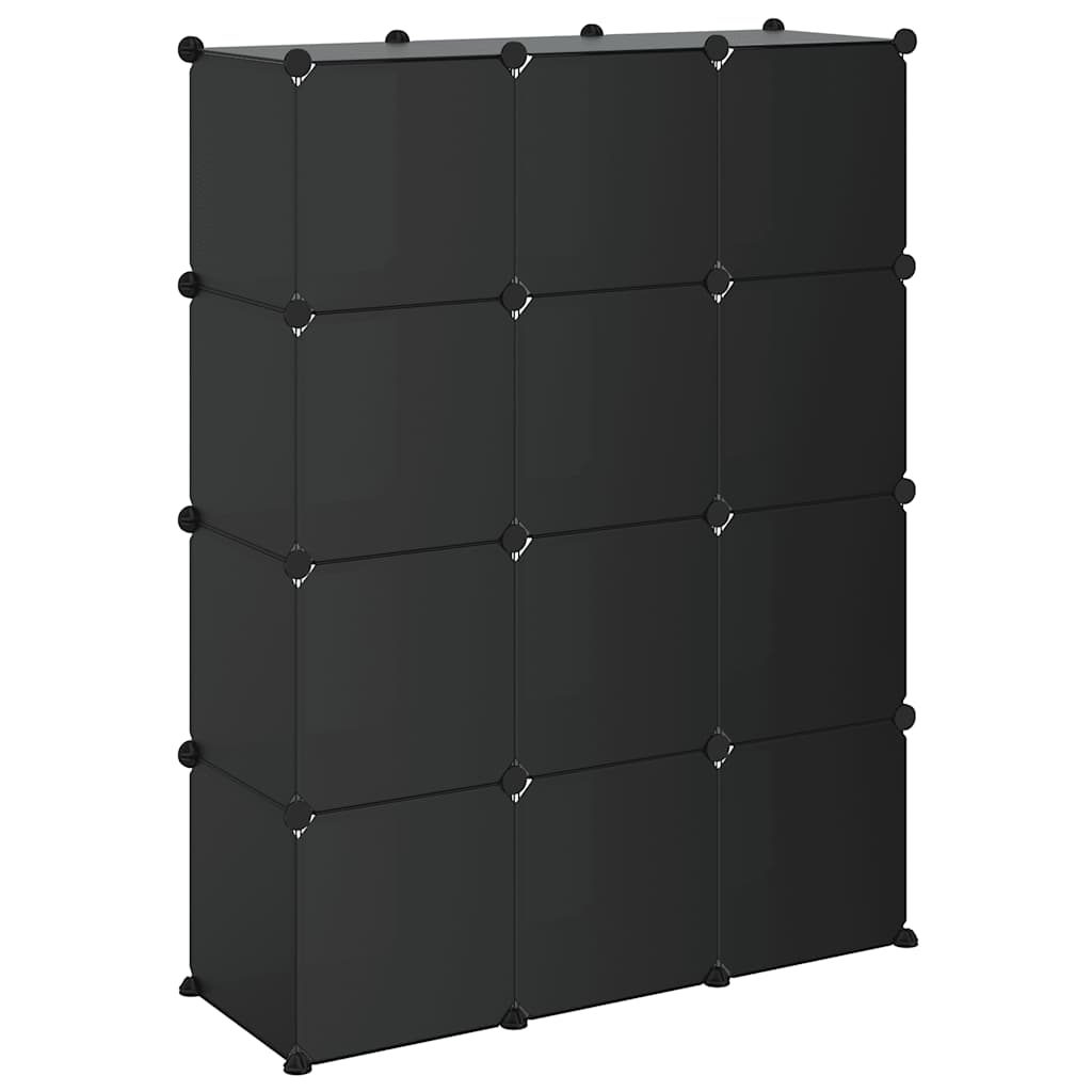 vidaXL Storage Cube Organiser with 12 Cubes and Doors Black PP