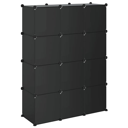 vidaXL Storage Cube Organiser with 12 Cubes and Doors Black PP