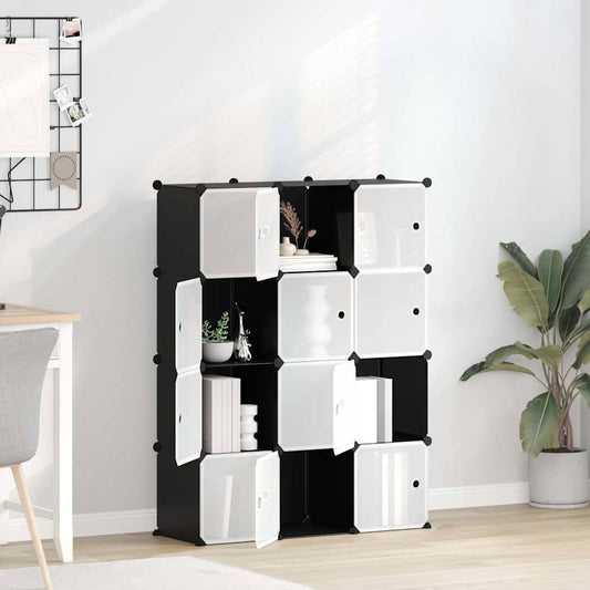 vidaXL Storage Cube Organiser with 12 Cubes and Doors Black PP