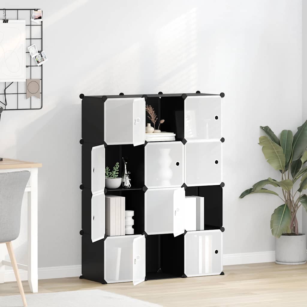 vidaXL Storage Cube Organiser with 12 Cubes and Doors Black PP