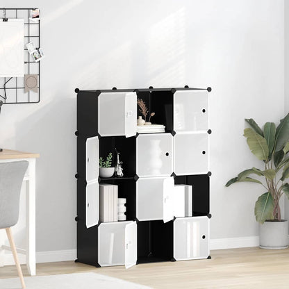vidaXL Storage Cube Organiser with 12 Cubes and Doors Black PP