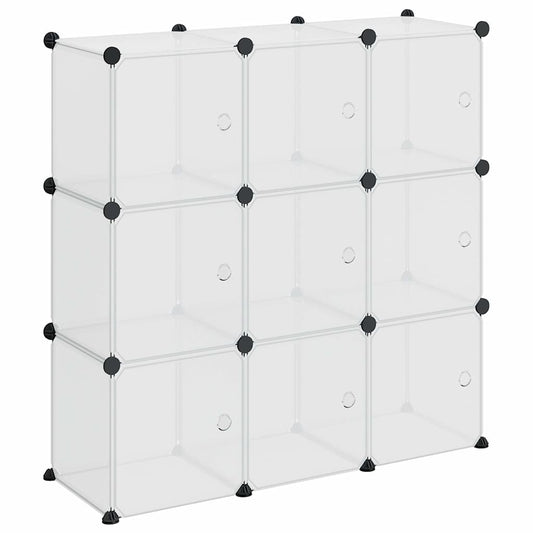 vidaXL Storage Cube Organiser with 9 Cubes and Doors Transparent PP