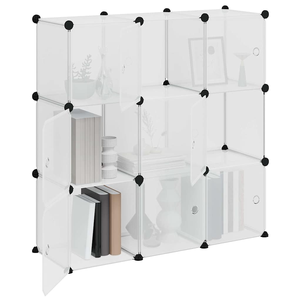 vidaXL Storage Cube Organiser with 9 Cubes and Doors Transparent PP