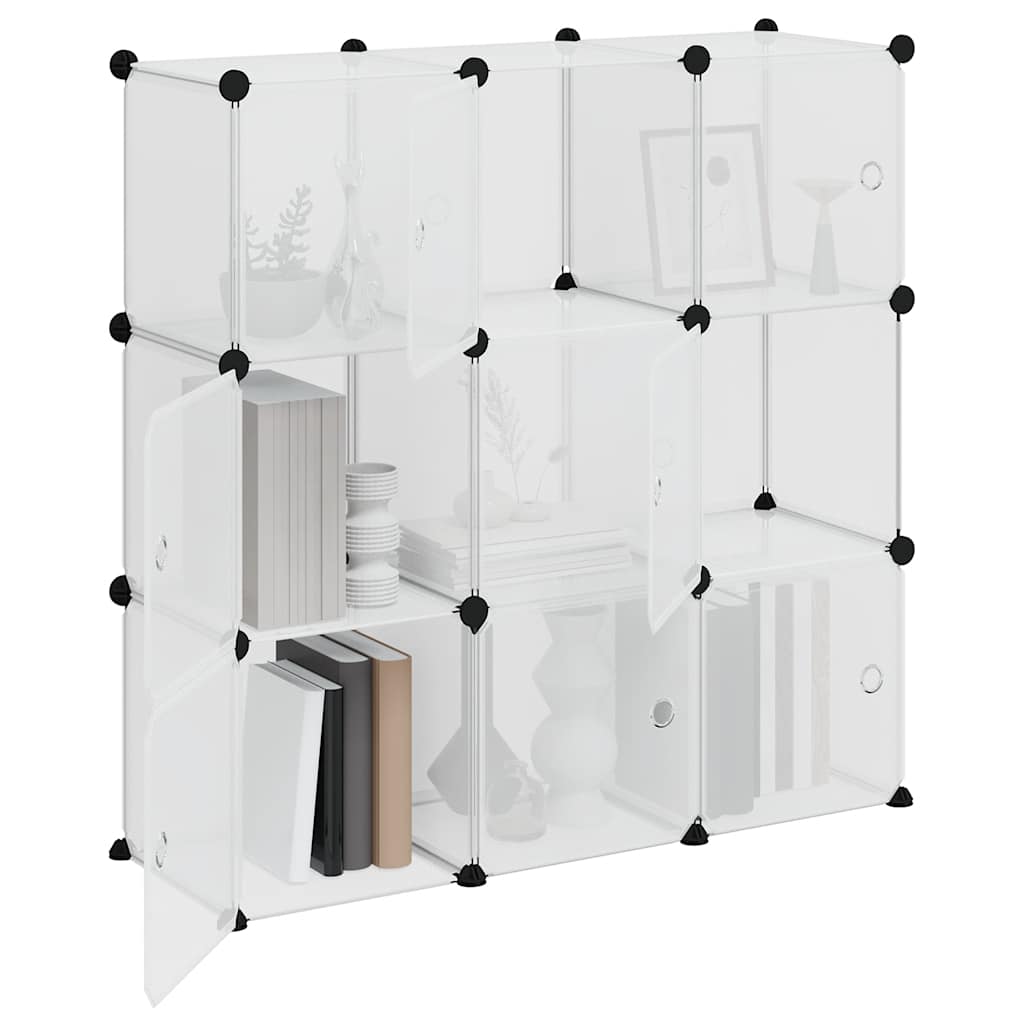 vidaXL Storage Cube Organiser with 9 Cubes and Doors Transparent PP
