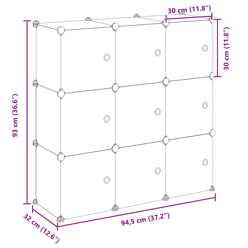 vidaXL Storage Cube Organiser with 9 Cubes and Doors Transparent PP