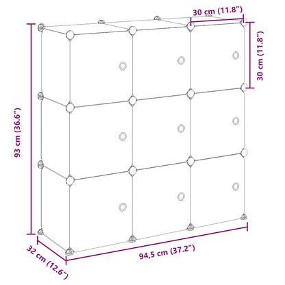 vidaXL Storage Cube Organiser with 9 Cubes and Doors Transparent PP
