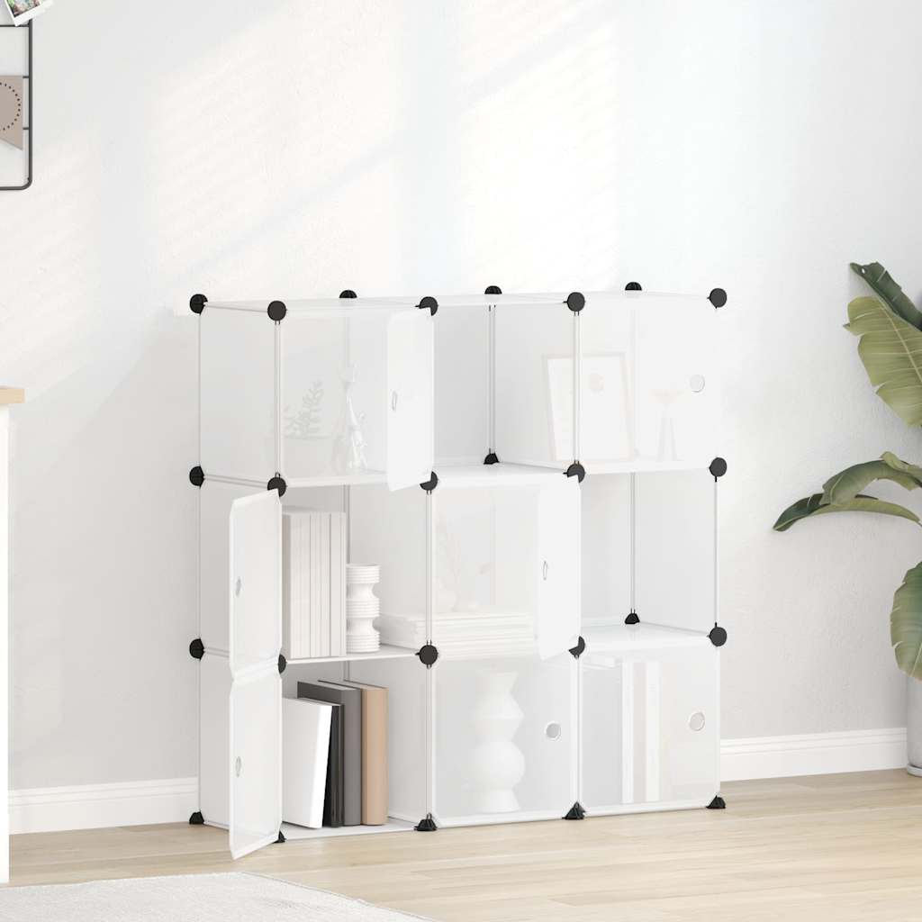 vidaXL Storage Cube Organiser with 9 Cubes and Doors Transparent PP