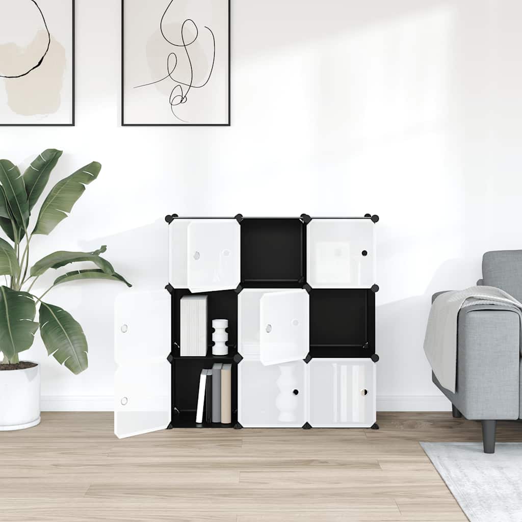 vidaXL Storage Cube Organiser with 9 Cubes and Doors Black PP