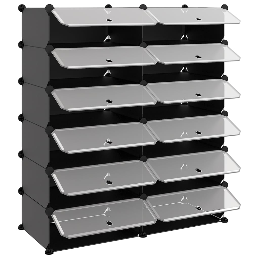vidaXL Shoe Rack | Black | Polypropylene, Steel | Large | Modular | Shoe Rack