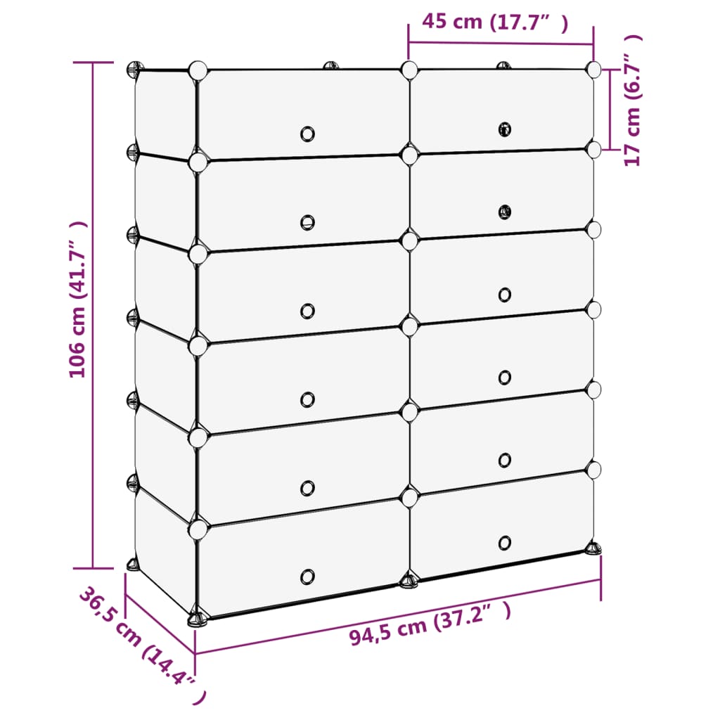 vidaXL Shoe Rack | Black | Polypropylene, Steel | Large | Modular | Shoe Rack