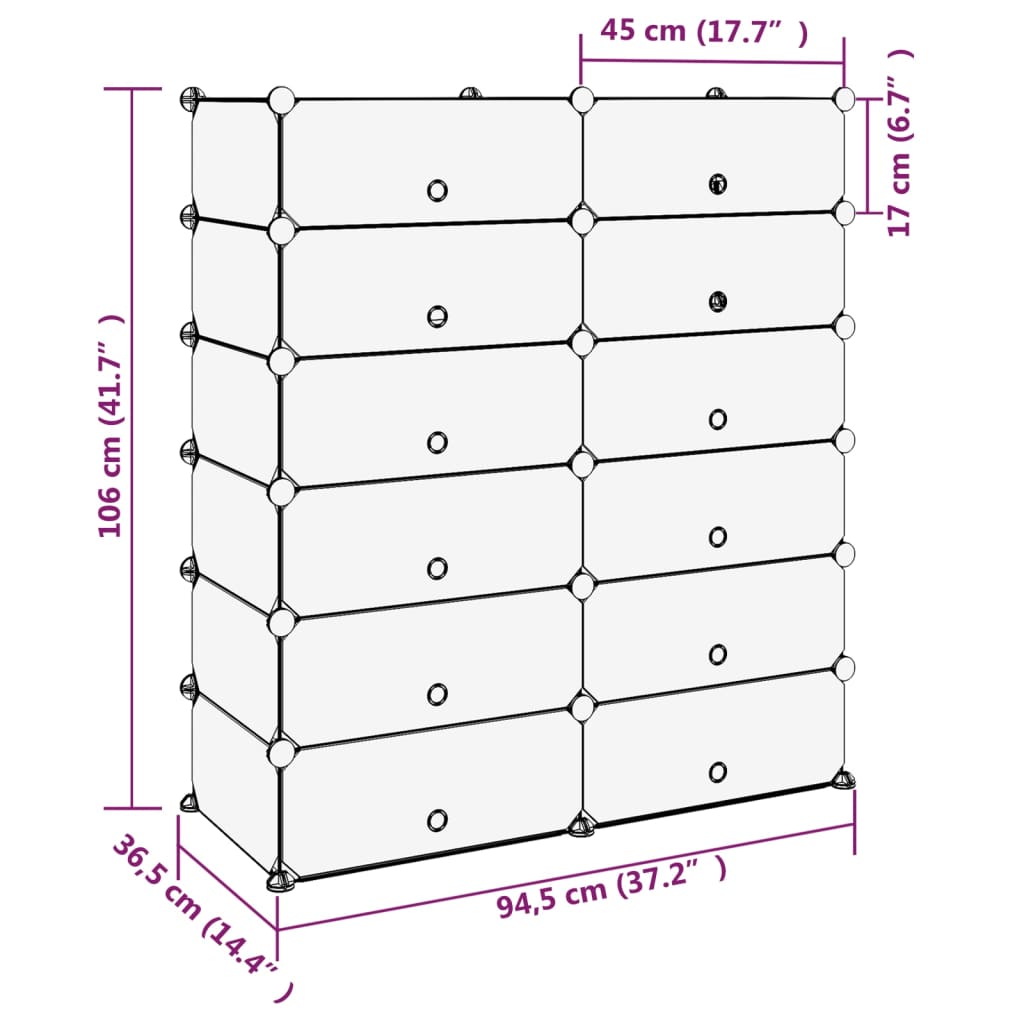 vidaXL Shoe Rack Transparent 94.5x36.5x106 cm PP