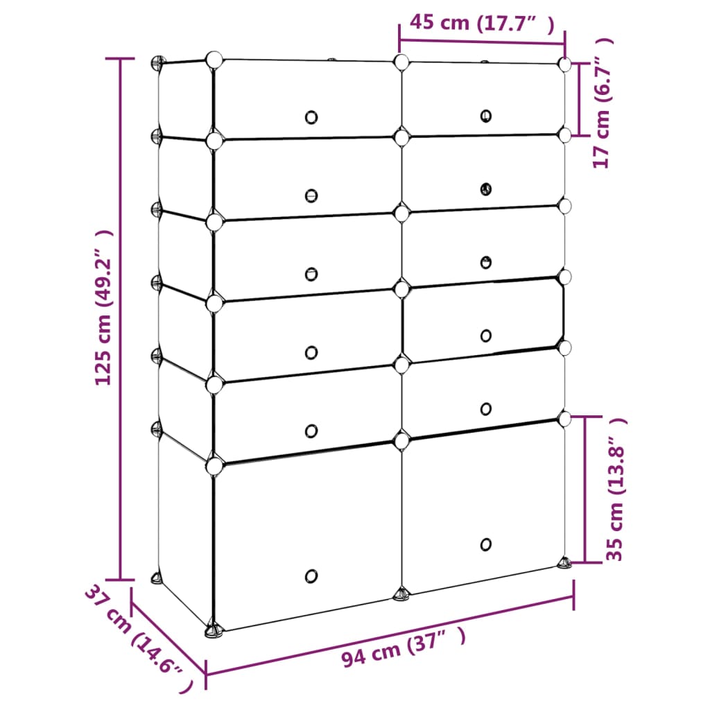 vidaXL Shoe Rack Black 94x37x125 cm PP