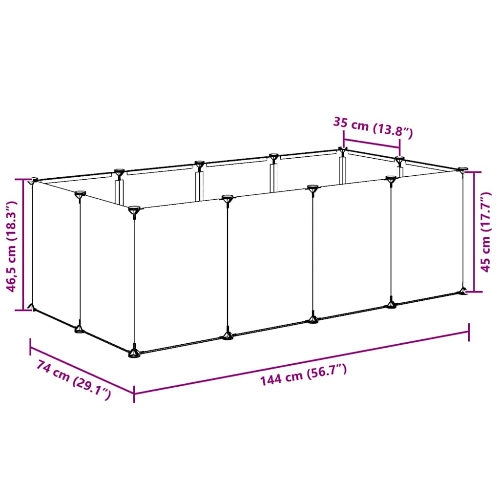 vidaXL Small Animal Cage Black 144x74x46.5 cm PP and Steel