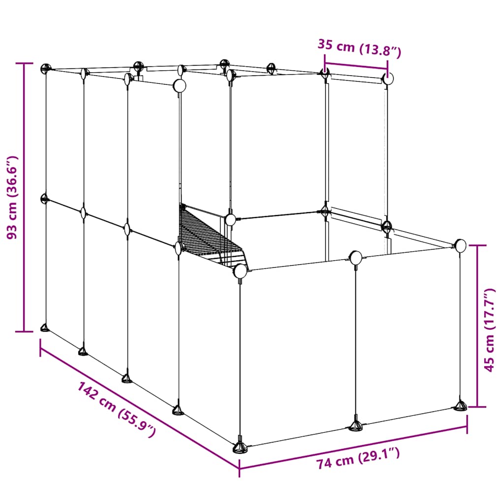 vidaXL Small Animal Cage Black 142x74x93 cm PP and Steel
