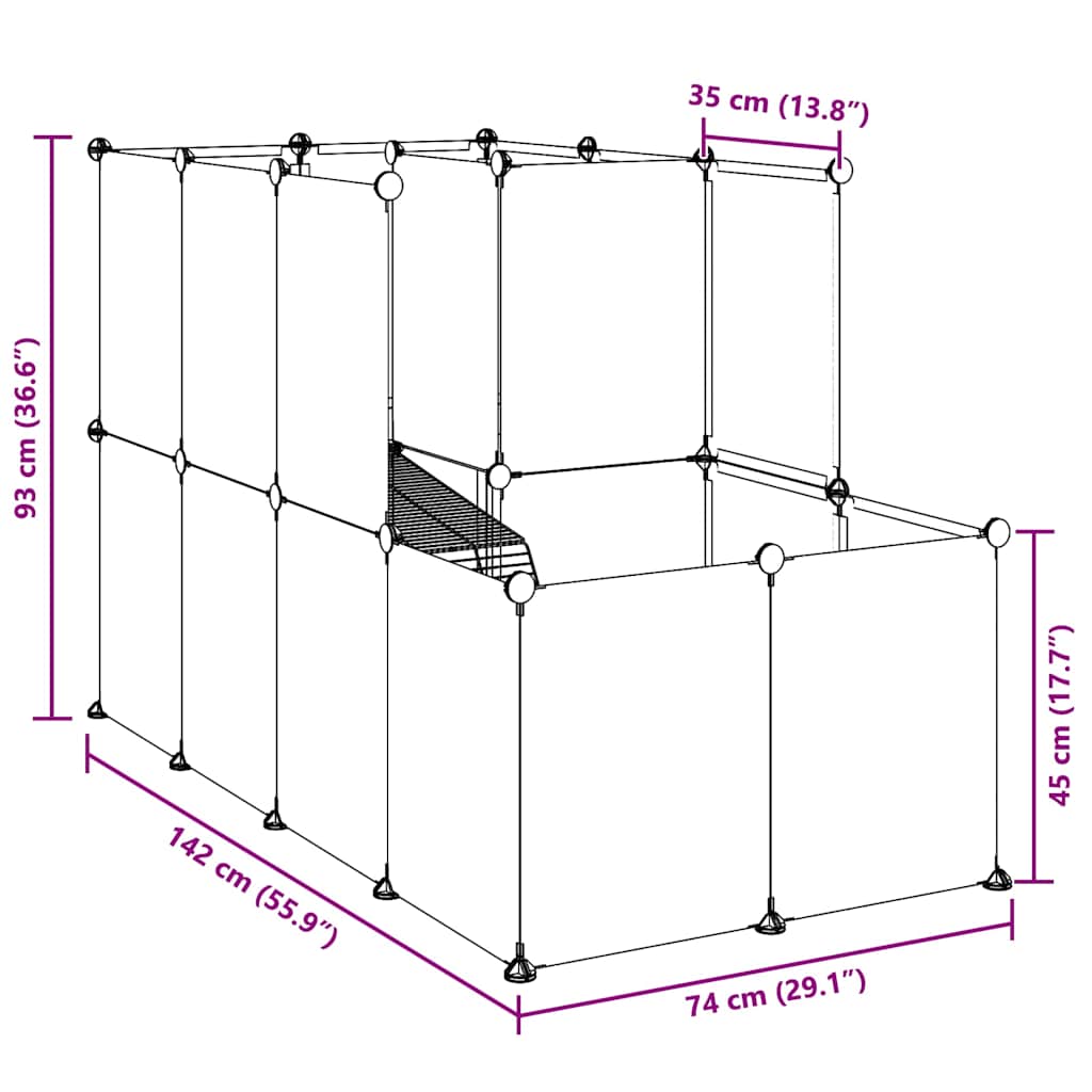 vidaXL Small Animal Cage Transparent 142x74x93 cm PP and Steel