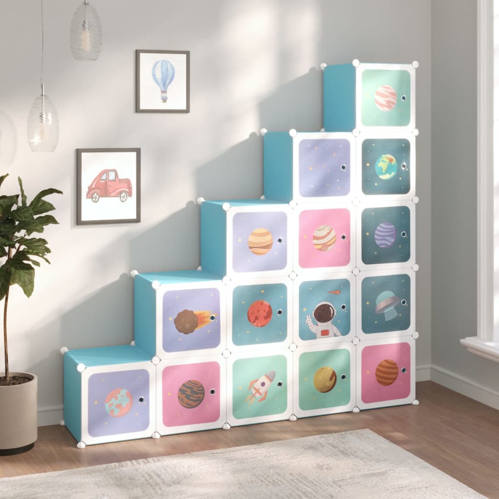vidaXL Cube Storage Cabinet for Kids with 15 Cubes Blue PP