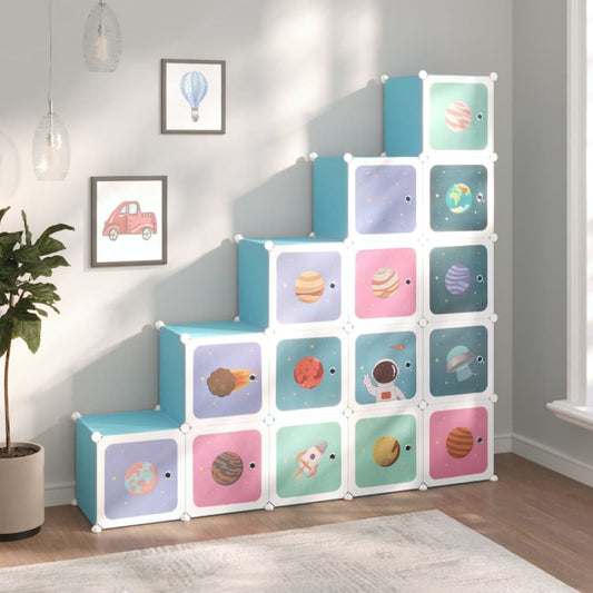 vidaXL Cube Storage Cabinet for Kids with 15 Cubes Blue PP