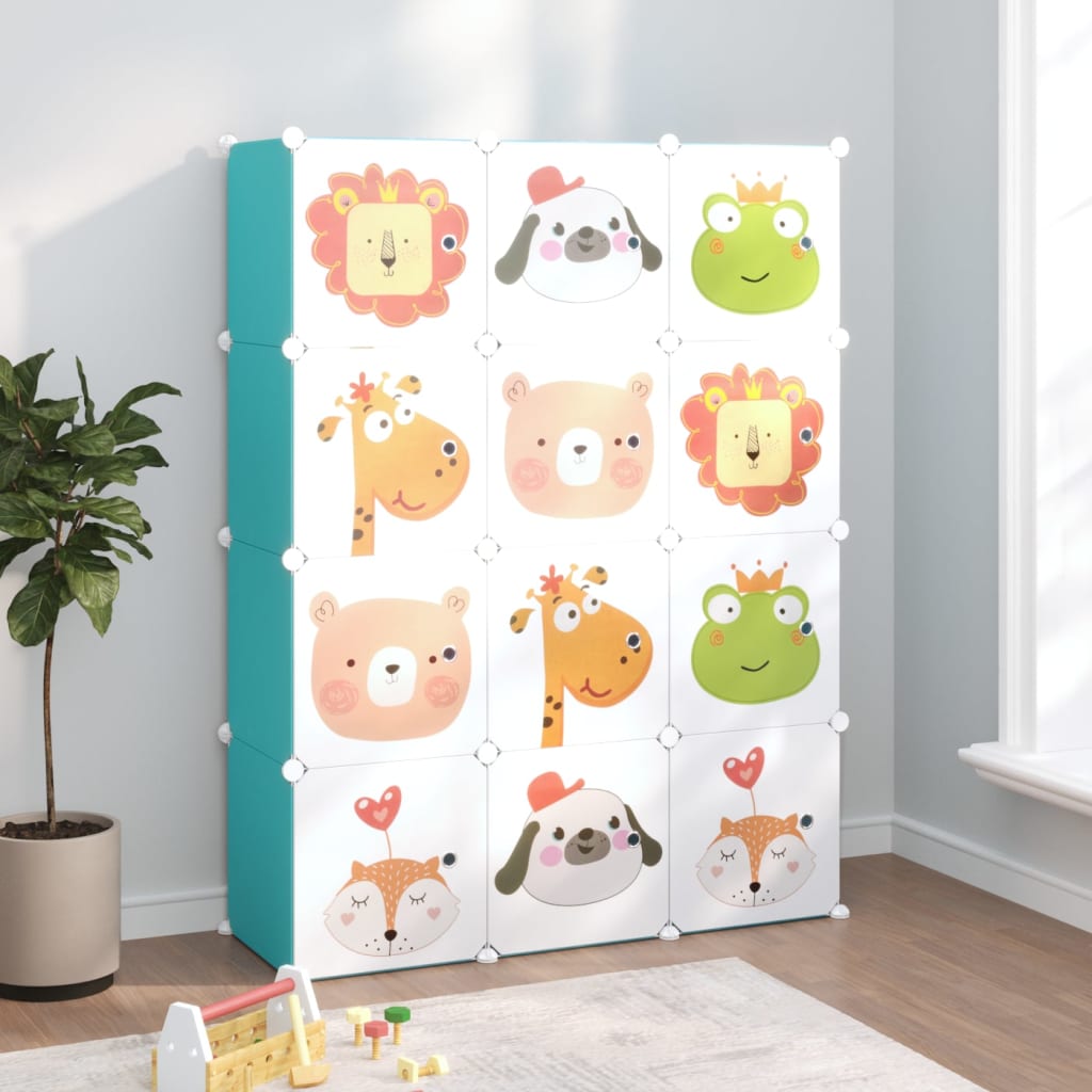vidaXL Cube Storage Cabinet for Kids with 12 Cubes Green PP