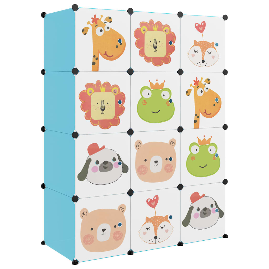 vidaXL Cube Storage Cabinet for Kids with 12 Cubes Blue PP