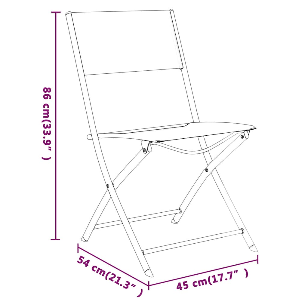vidaXL Folding Chairs 2 pcs Black Steel and Textilene