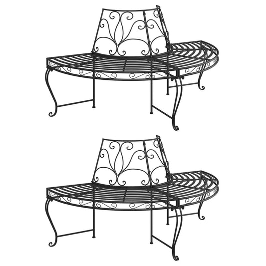 vidaXL Tree Bench | Set of 2 | Black | Steel | Medium | Durable