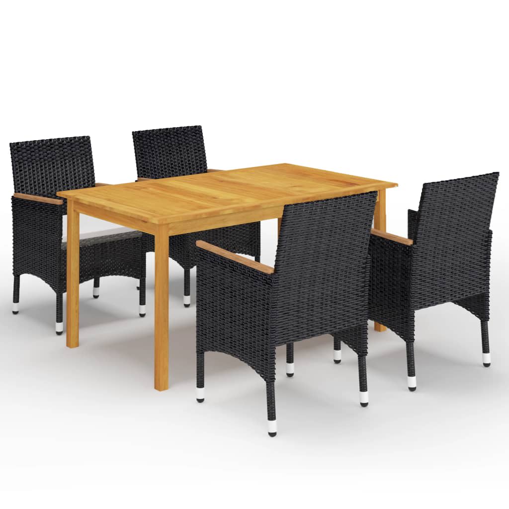 vidaXL Garden Dining Set | Black | Solid acacia wood | 5 Piece