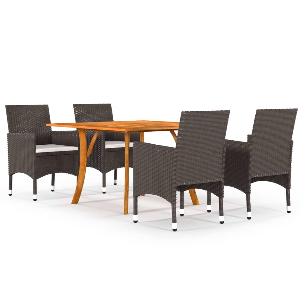 vidaXL 5 Piece Garden Dining Set with Cushions Poly Rattan Brown