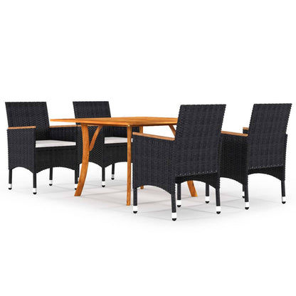 vidaXL 5 Piece Garden Dining Set with Cushions Poly Rattan Black